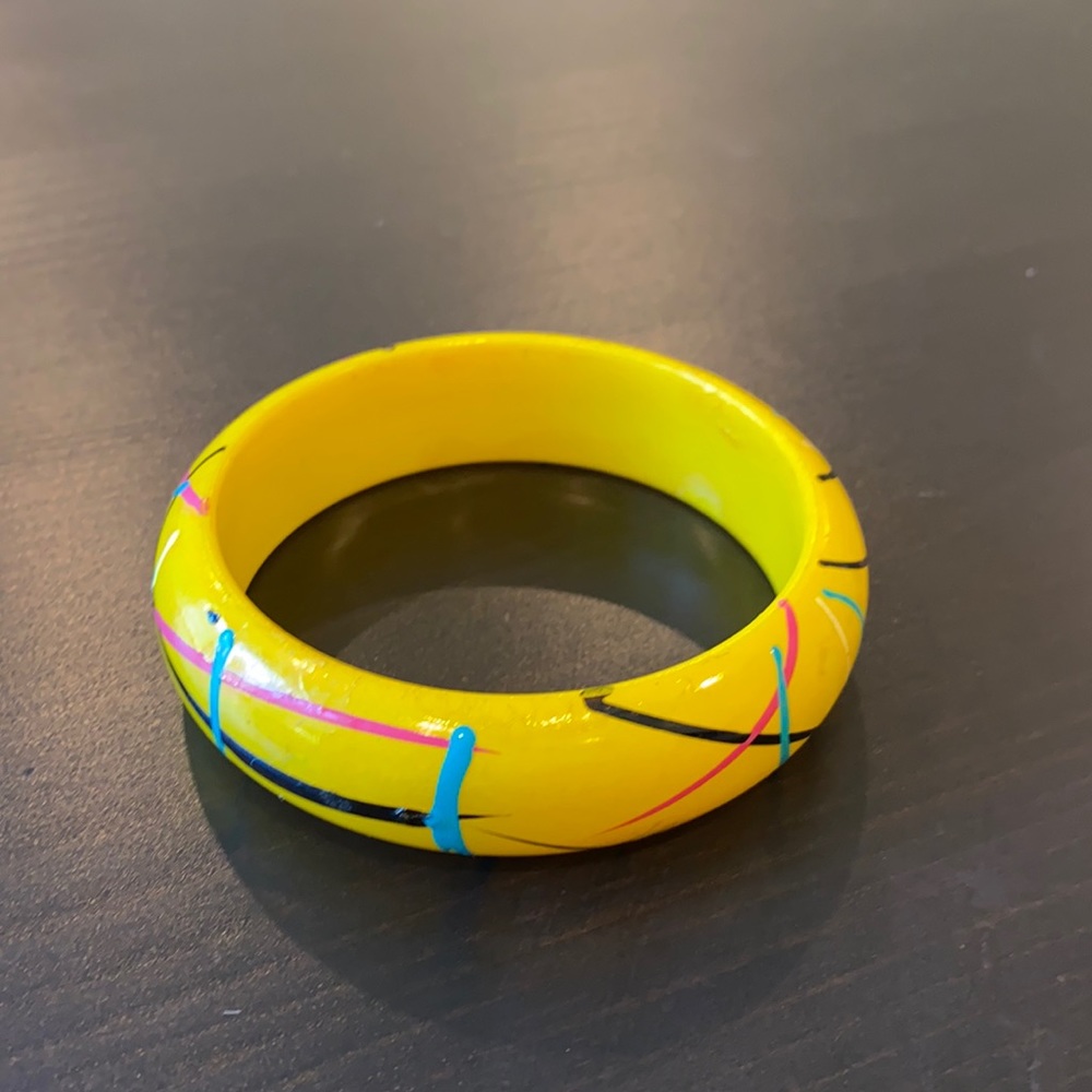 Vintage 60s Mod Yellow Bangle Bracelet Painted